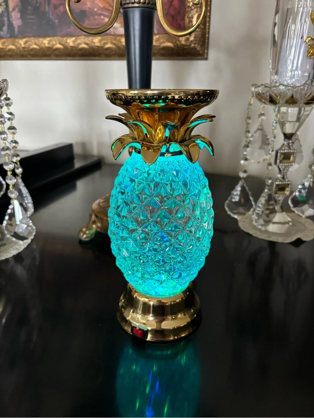 Clear Pineapple Glitter Pedestal Candle Holder Gold Battery Operated 9 Colors